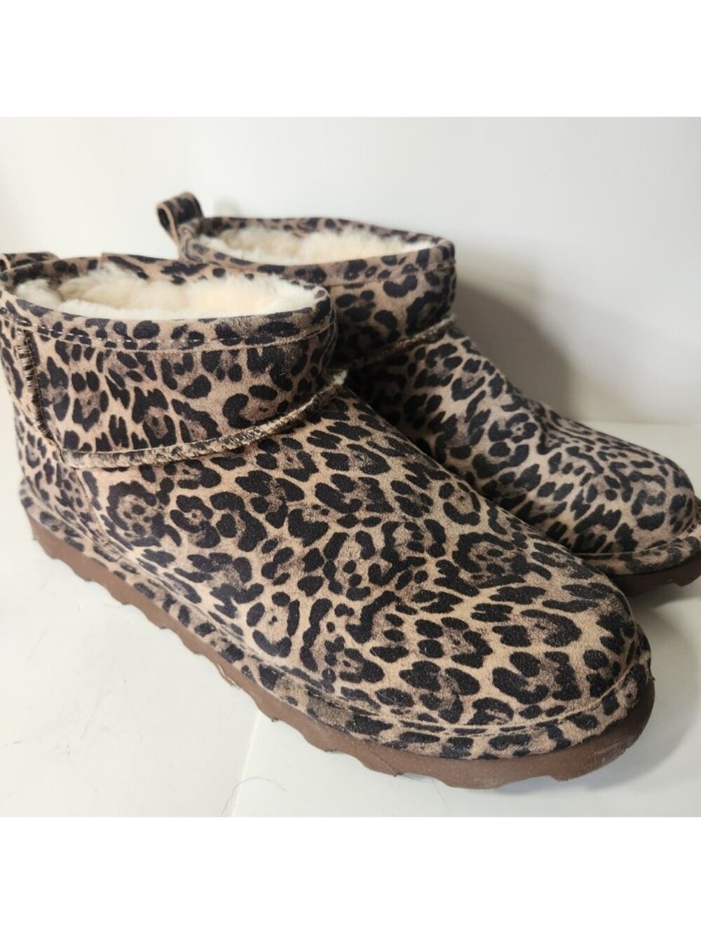 BearPaw Leopard Print Plush-Lined Ankle Booties - Brown/Black